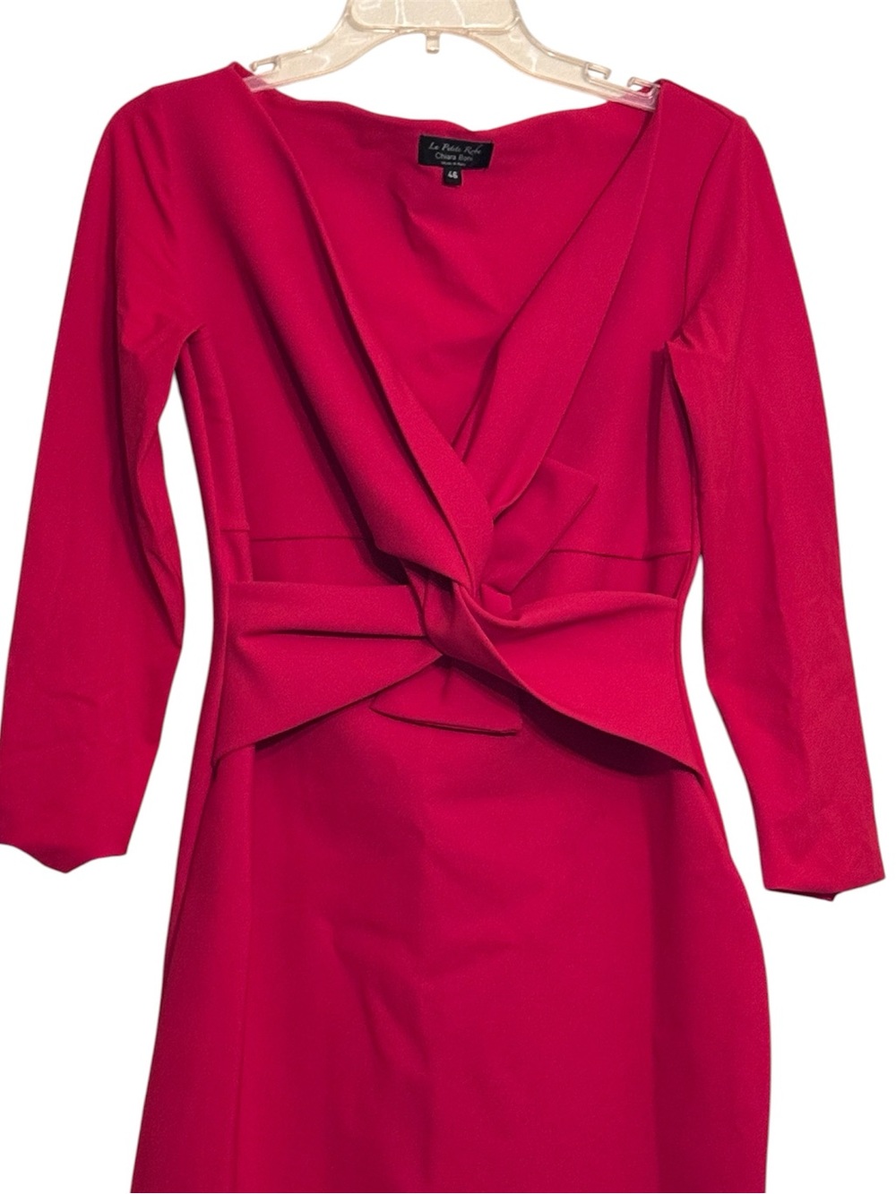 Chiara Boni La Petite Red Bodycon Midi Dress Bow Front Size 46 - Picture 3 of 5